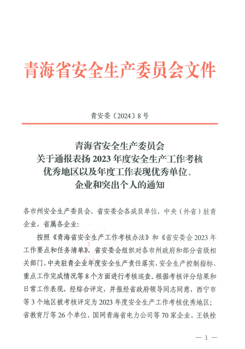 喜報！2023年度安全生產(chǎn)工作優(yōu)秀企業(yè)和突出個人名單揭曉！